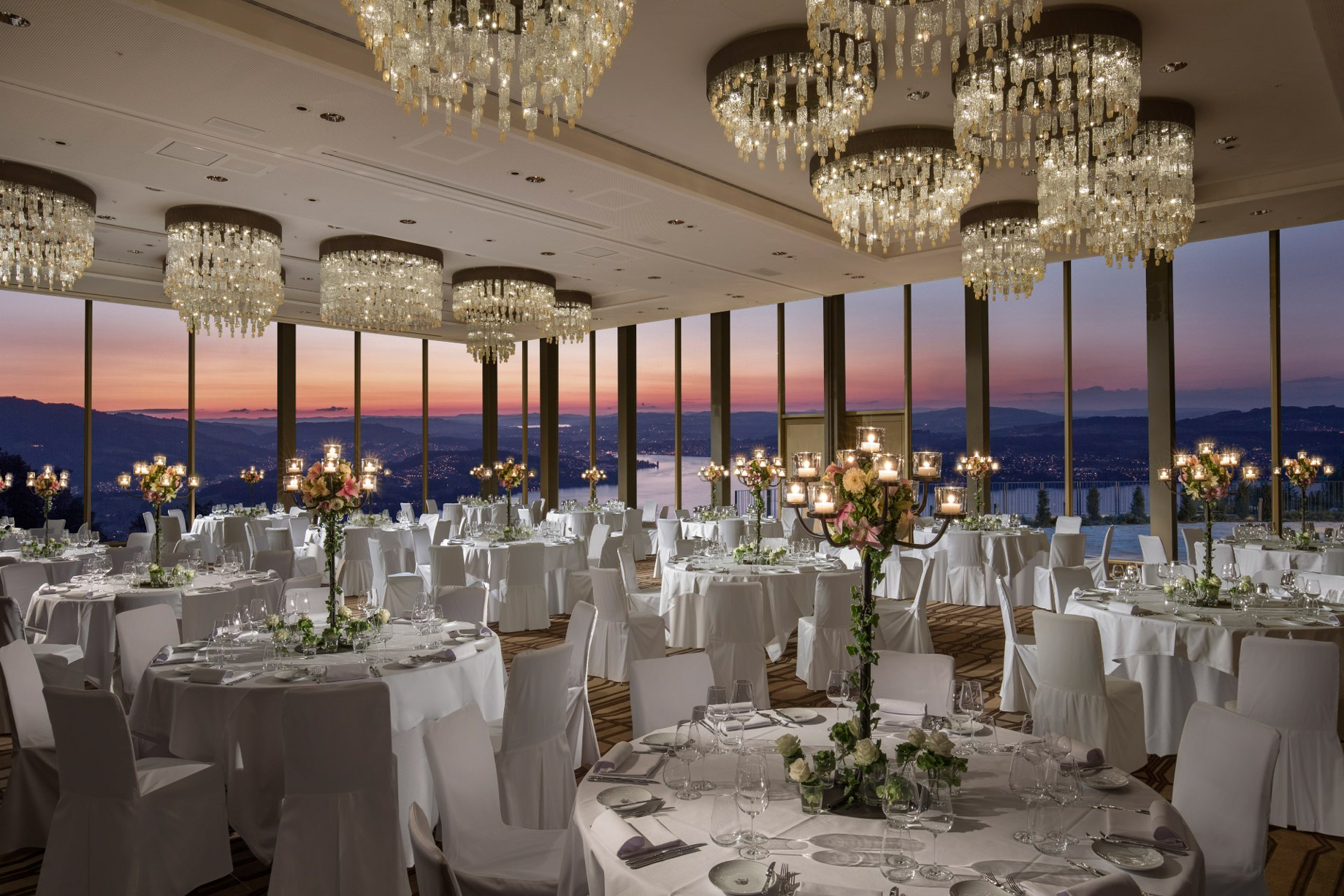 Burgenstock Hotel & Alpine Spa – Obburgen, Switzerland – Ballroom Dining Setup