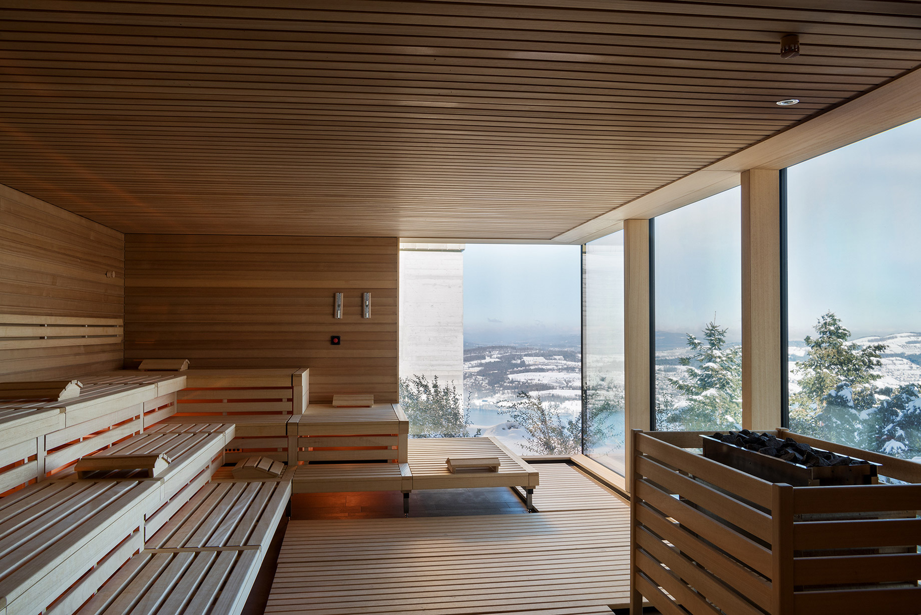 Burgenstock Hotel & Alpine Spa – Obburgen, Switzerland – Alpine Spa Sauna Panoramic View