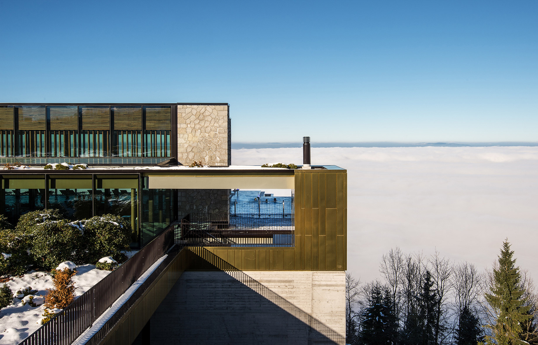 Burgenstock Hotel & Alpine Spa – Obburgen, Switzerland – Alpine Spa Exterior View Above Clouds