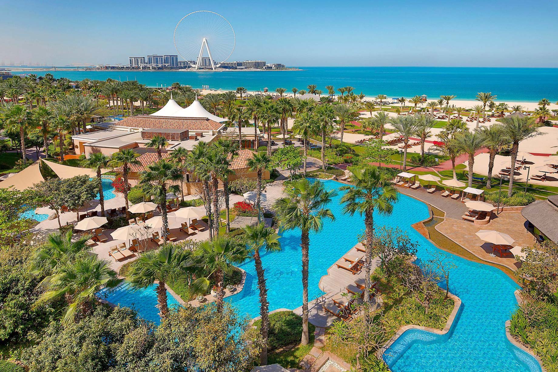 The Ritz-Carlton, Dubai Hotel – JBR Beach, Dubai, UAE – Hotel Pool Aerial View