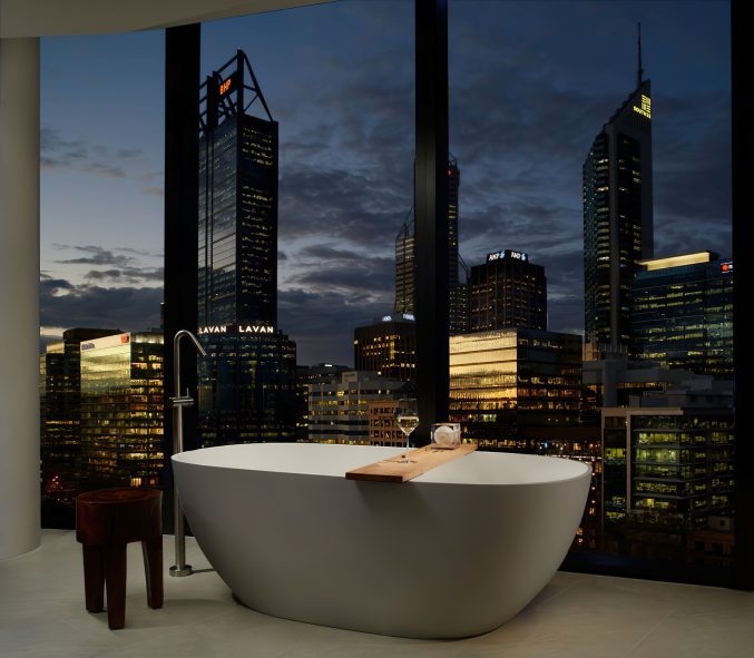 The Ritz-Carlton, Perth Hotel - Perth, Australia - Studio Park King Room Bathroom Night