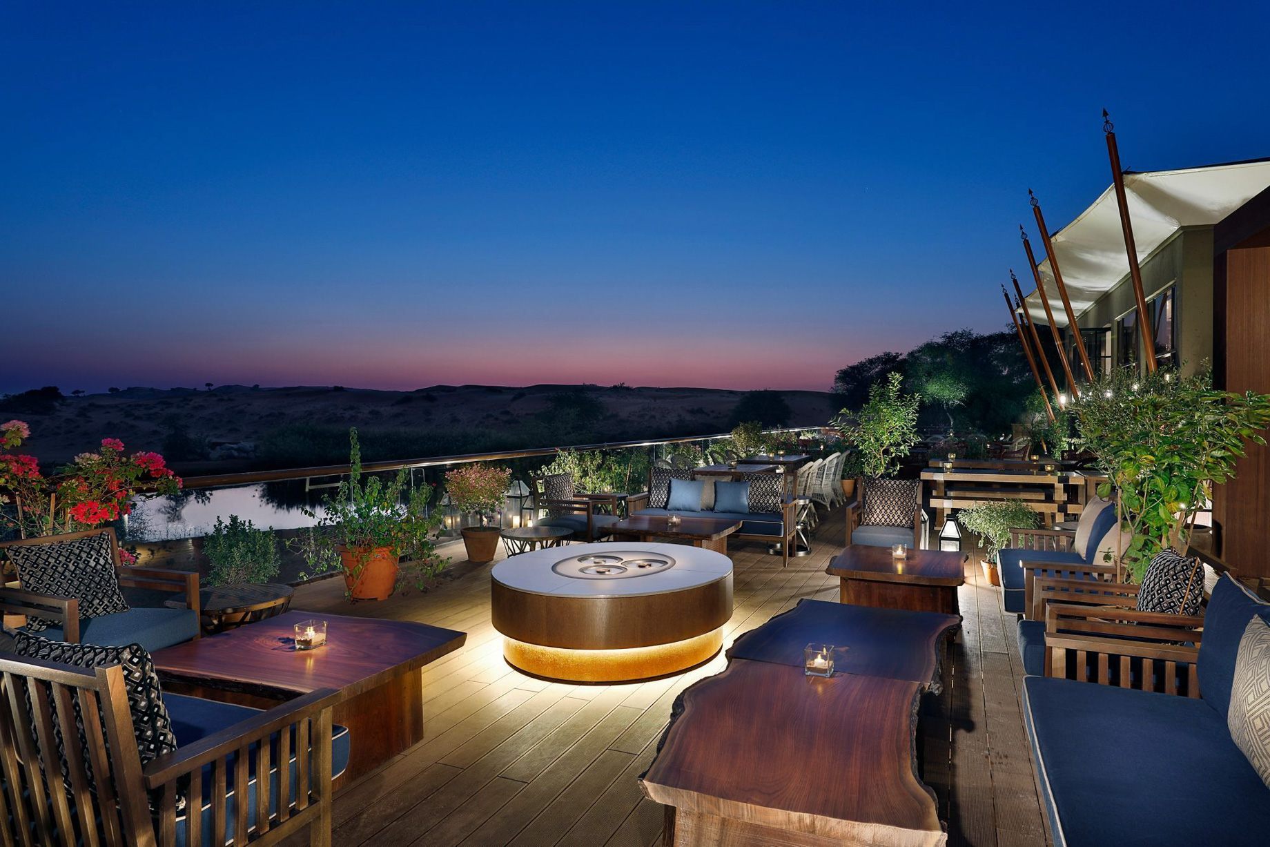 The Ritz-Carlton Ras Al Khaimah, Al Wadi Desert Resort – UAE – Farmhouse Restaurant Outdoor Terrace Night View