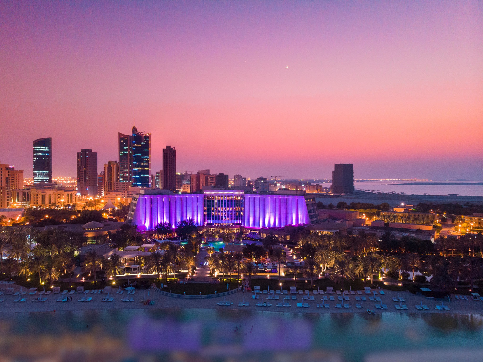 The Ritz-Carlton, Bahrain Resort Hotel – Manama, Bahrain – Evening Aerial View