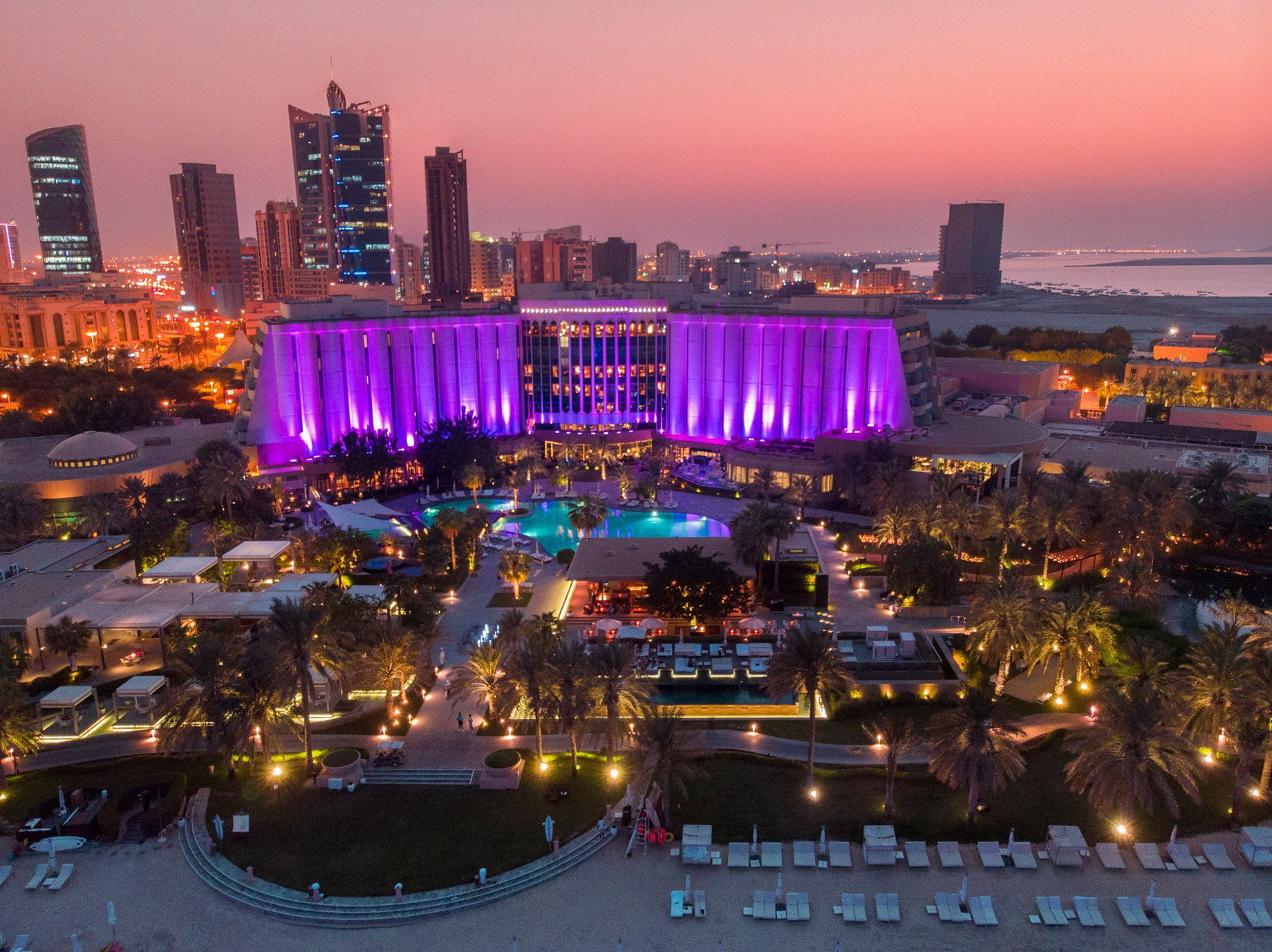 The Ritz-Carlton, Bahrain Resort Hotel – Manama, Bahrain – Evening Aerial View