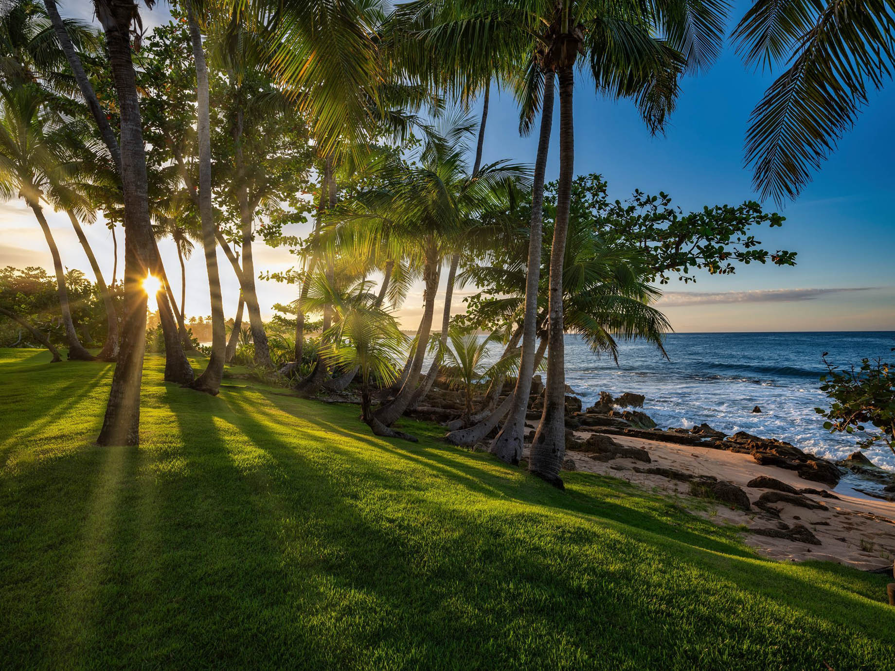 The RitzCarlton, Dorado Beach Reserve Resort Puerto Rico Lawn Beachfront Sunset TRAVOH
