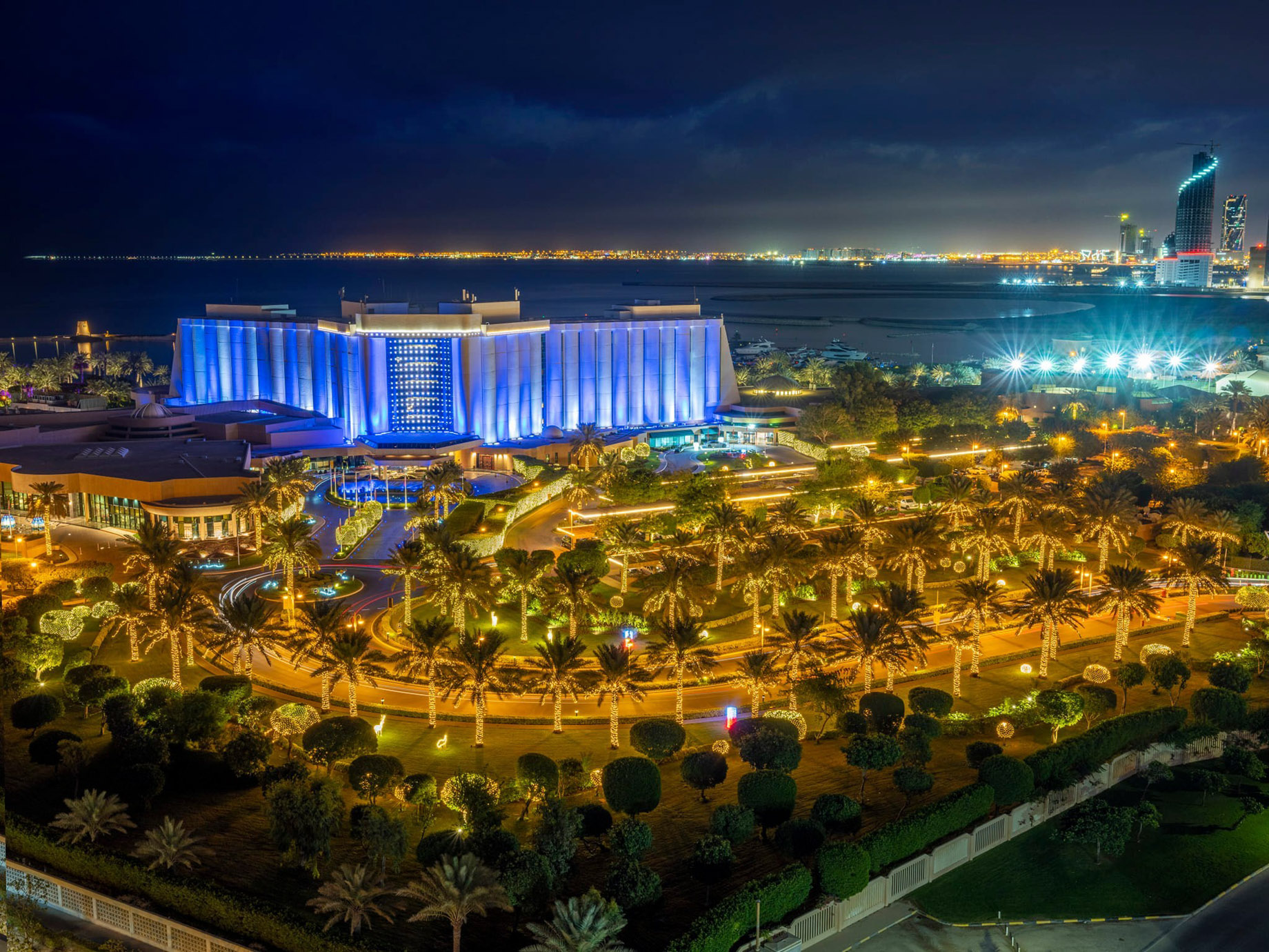 The Ritz-Carlton, Bahrain Resort Hotel – Manama, Bahrain – Night Aerial View