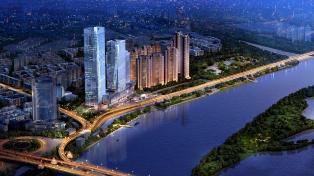 The Ritz-Carlton, Harbin Hotel - Harbin, China - Night Aerial View