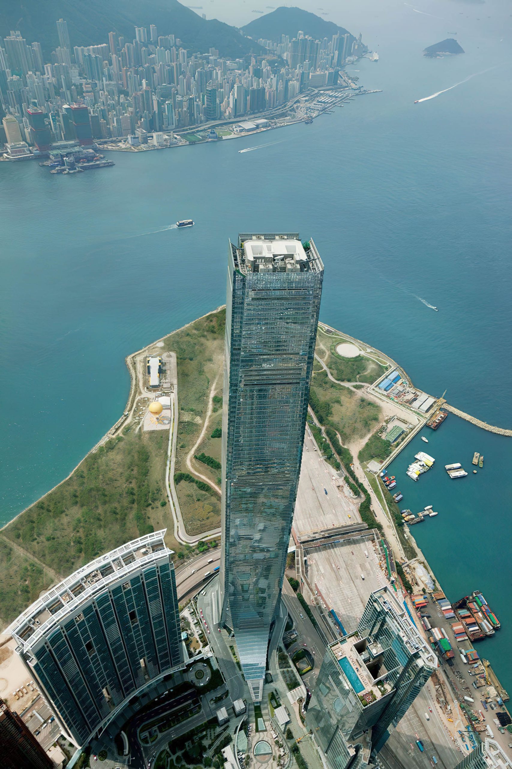 The Ritz-Carlton, Hong Kong Hotel – West Kowloon, Hong Kong – Hotel Exterior Overhead Aerial View
