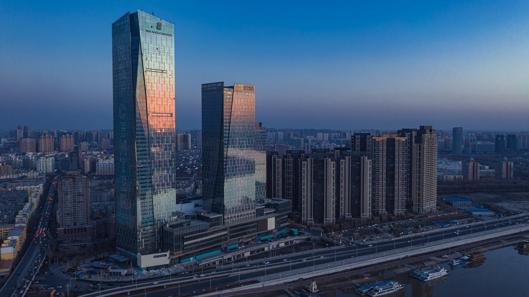 The Ritz-Carlton, Harbin Hotel – Harbin, China – Night Aerial Tower View