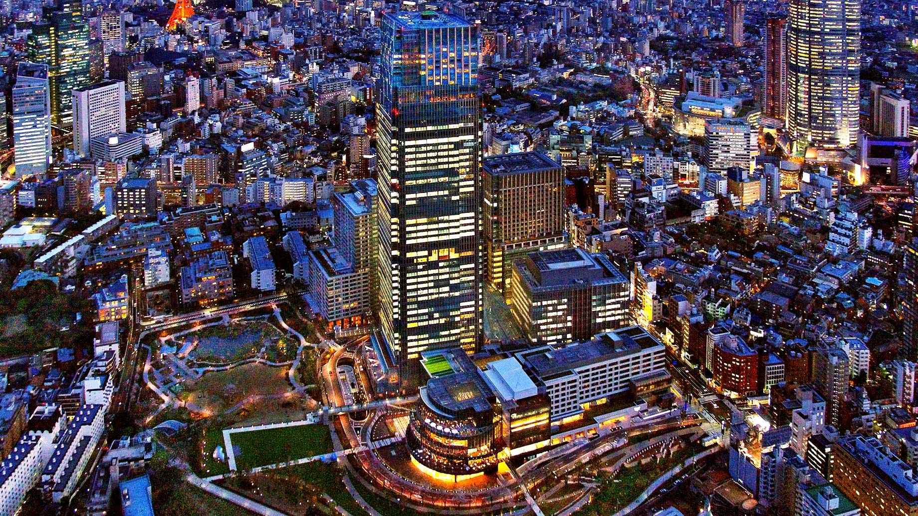 The Ritz-Carlton, Tokyo Hotel - Tokyo, Japan - Aerial View Night