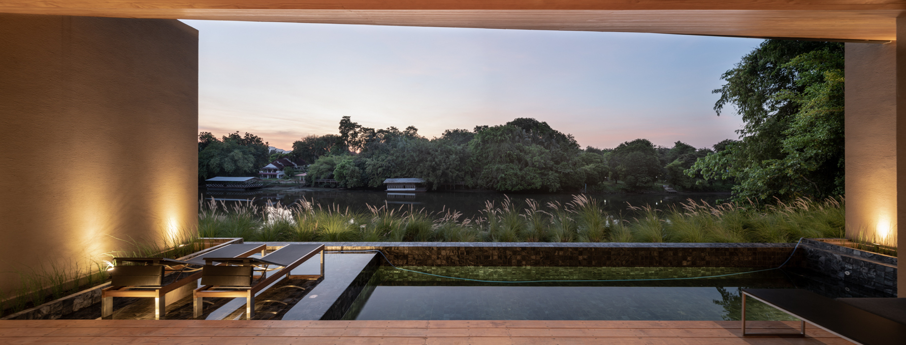 Tara Villa Riverkwai Resort – Kanchanaburi, Thailand – Two Bedroom Pool Villa Exterior River View Night