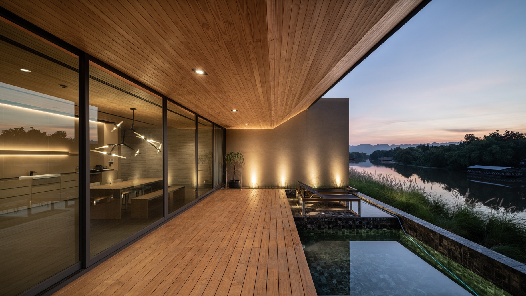 Tara Villa Riverkwai Resort – Kanchanaburi, Thailand – Two Bedroom Pool Villa Exterior River View Night