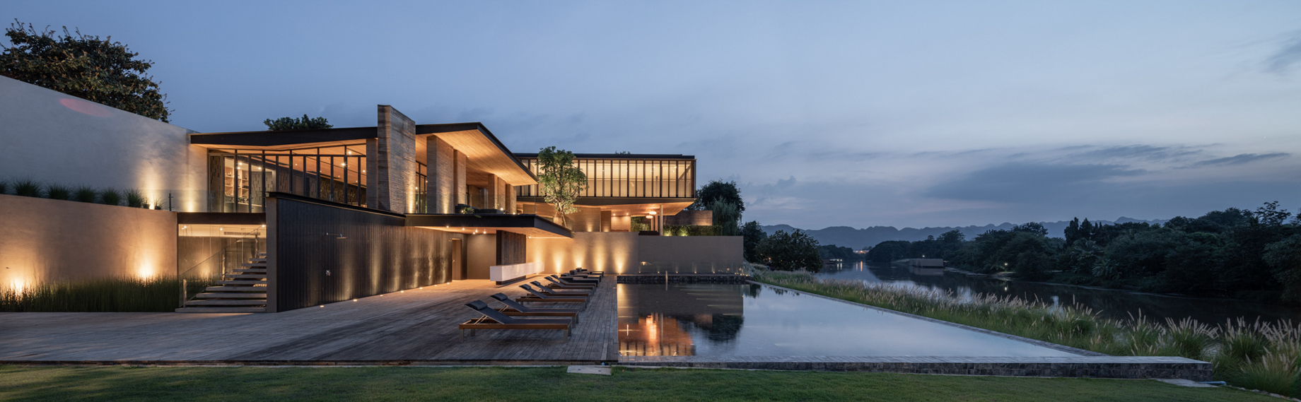 Tara Villa Riverkwai Resort - Kanchanaburi, Thailand - Exterior Pool Night View