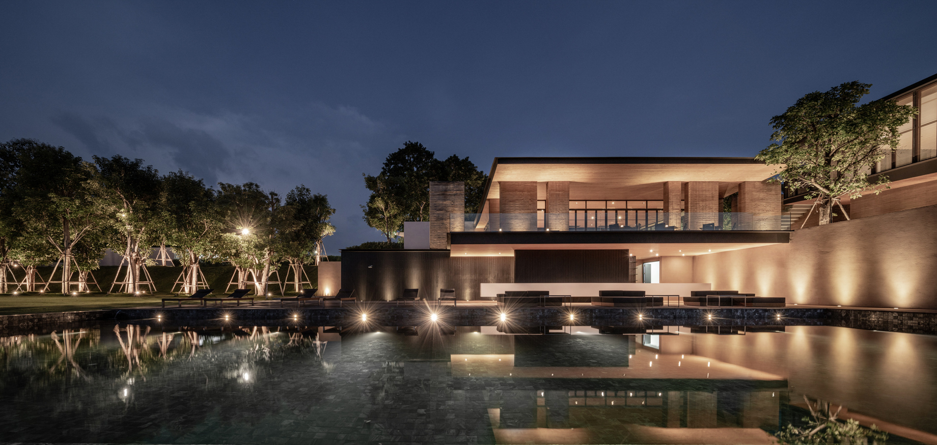 Tara Villa Riverkwai Resort - Kanchanaburi, Thailand - Exterior Pool Night View