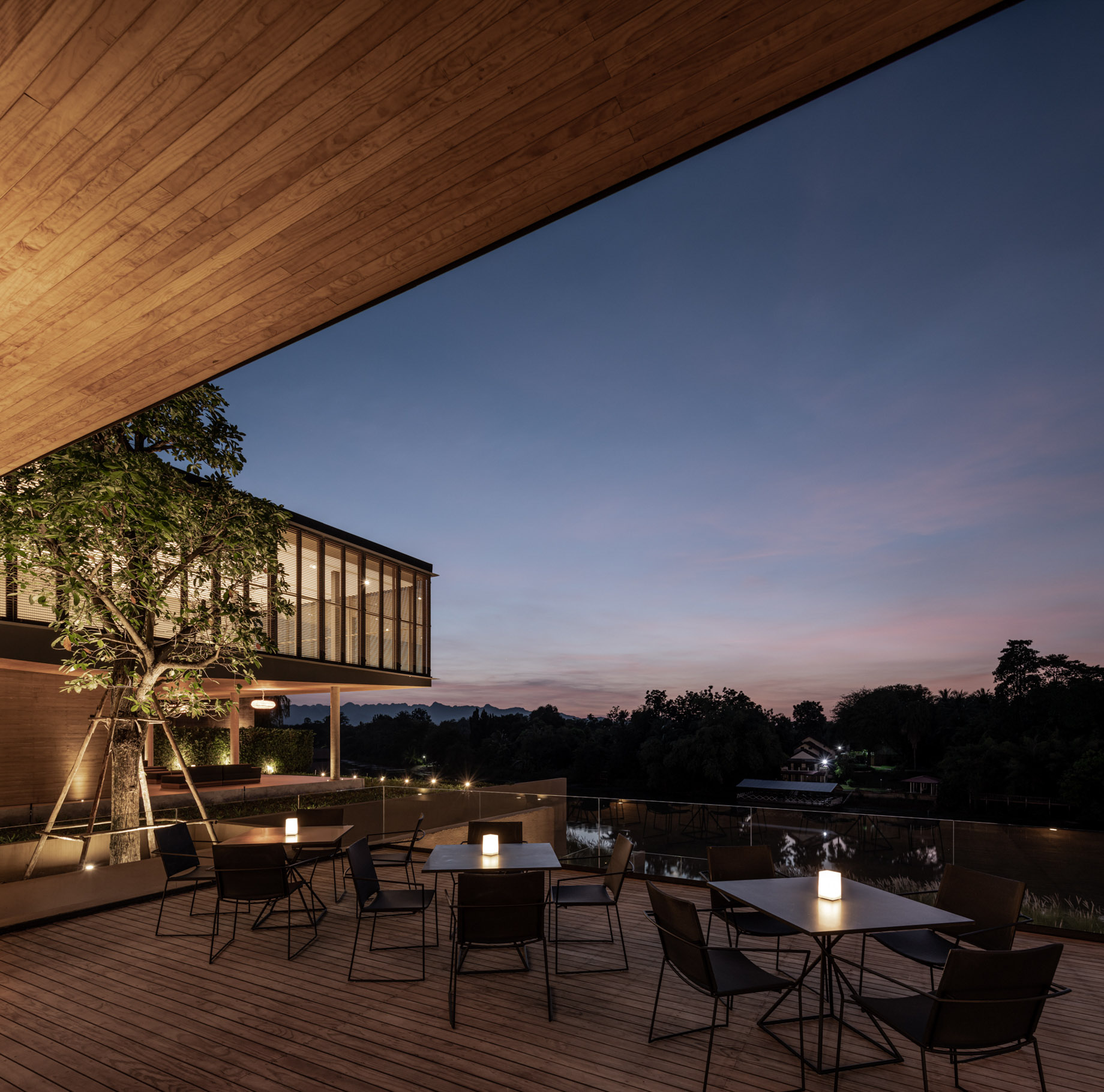 Tara Villa Riverkwai Resort - Kanchanaburi, Thailand - Exterior River View Night