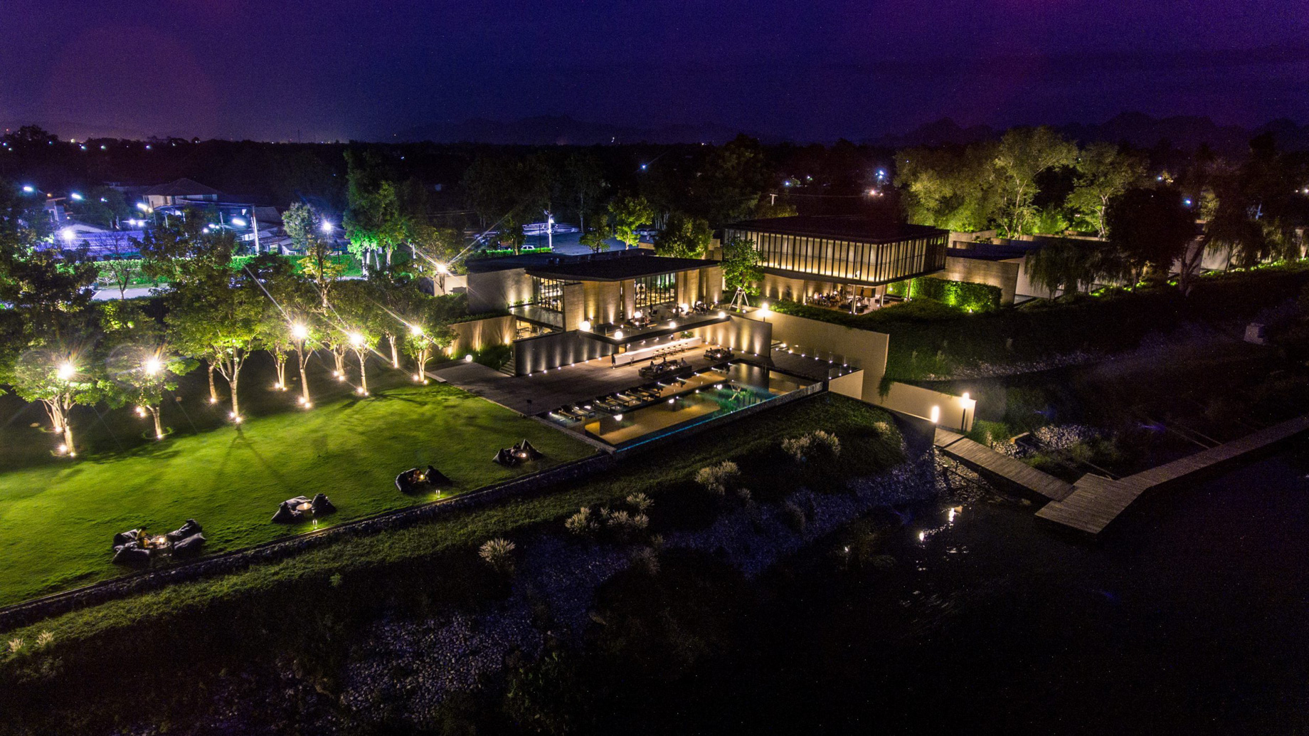 Tara Villa Riverkwai Resort - Kanchanaburi, Thailand - Exterior Aerial Night View