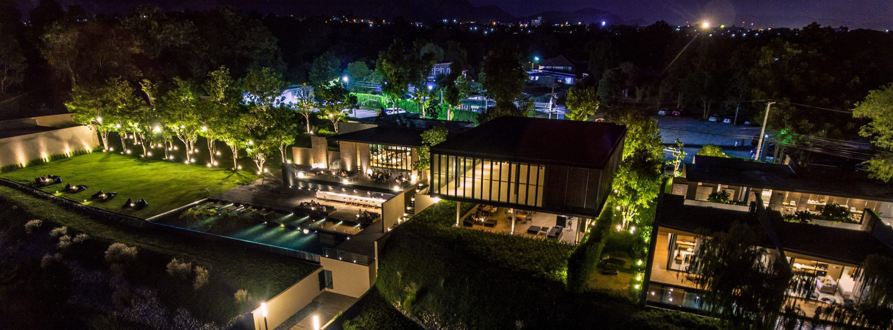 Tara Villa Riverkwai Resort – Kanchanaburi, Thailand – Exterior Aerial Night View