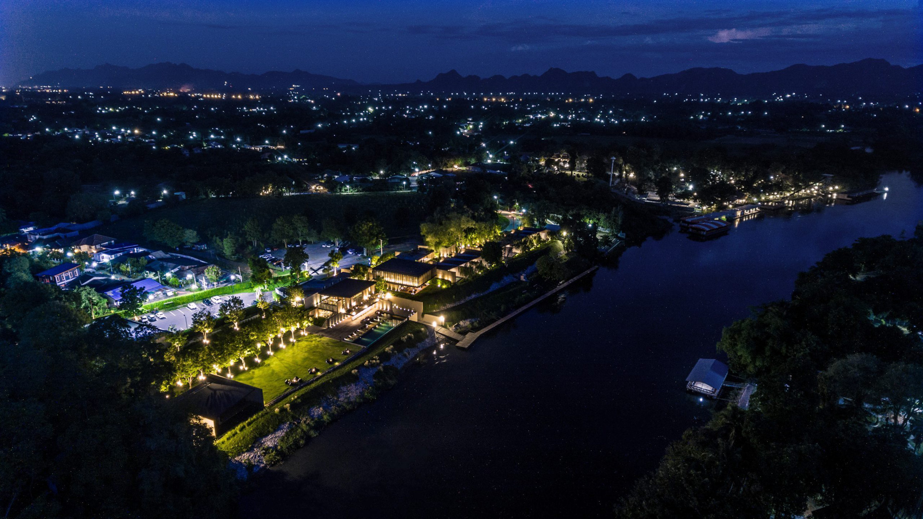 Tara Villa Riverkwai Resort – Kanchanaburi, Thailand – Exterior Aerial Night View