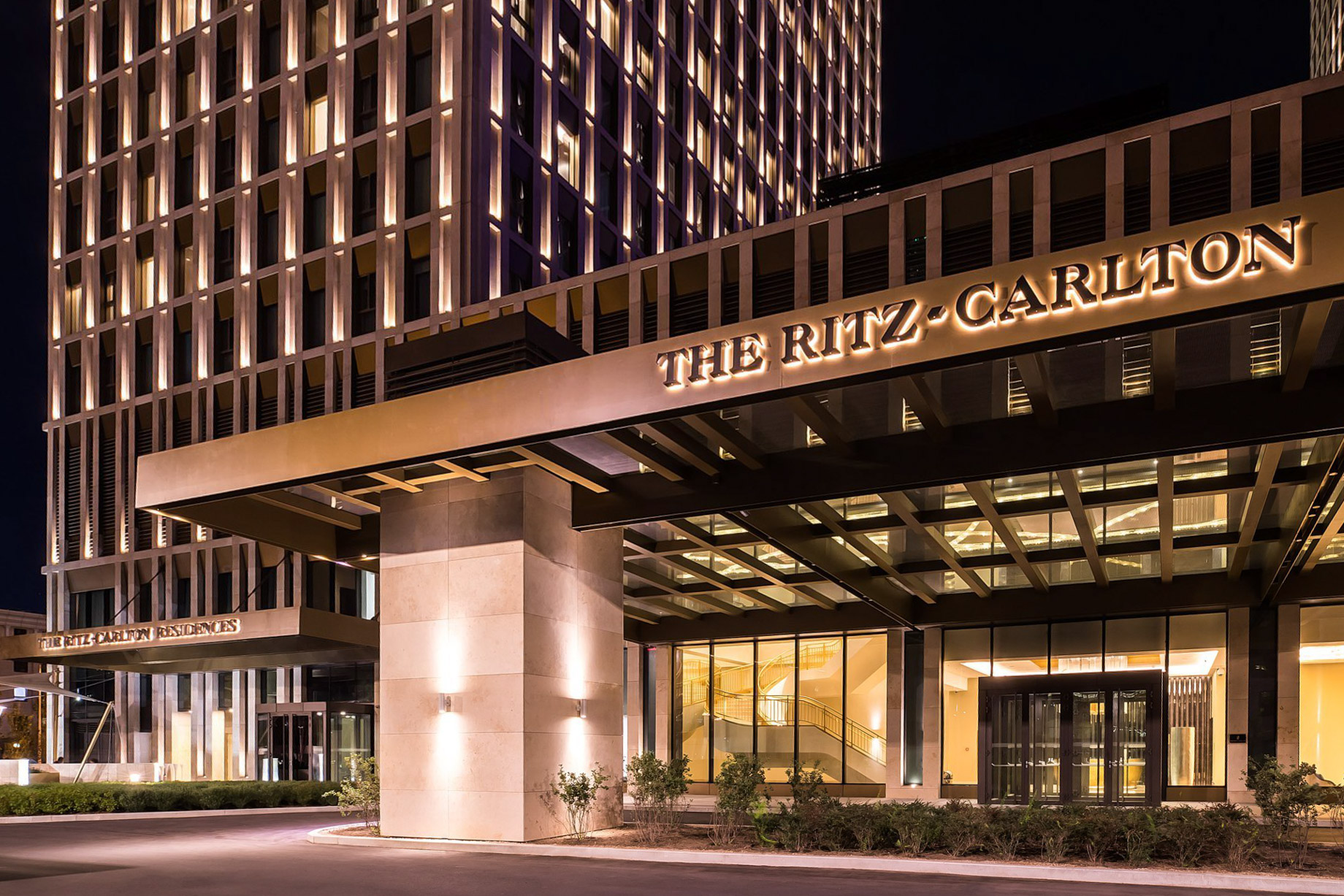 The Ritz-Carlton, Astana Hotel – Nur-Sultan, Kazakhstan – Exterior Entrance Night