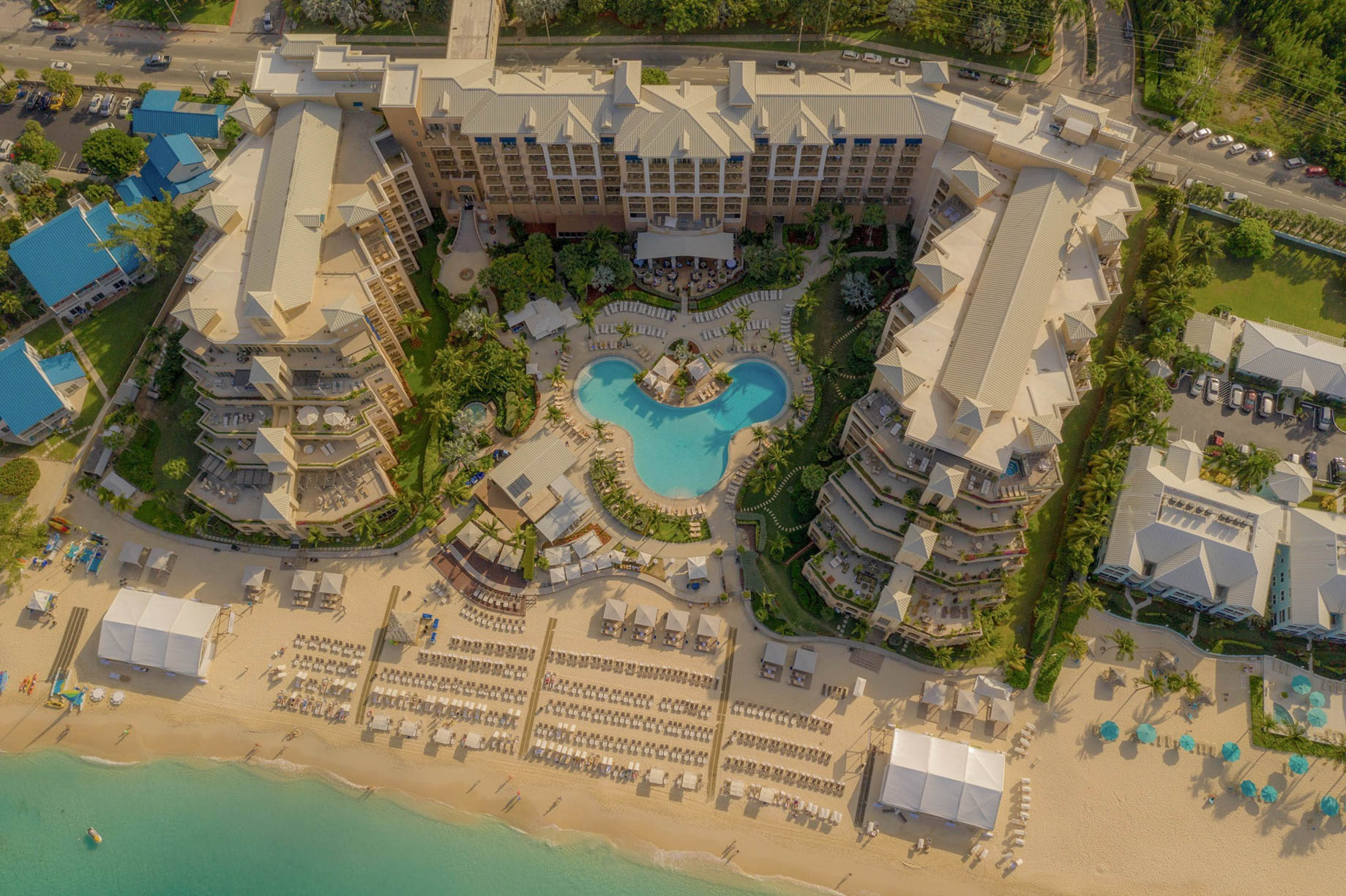 The Ritz-Carlton, Grand Cayman Resort – Seven Mile Beach, Cayman Islands – Overhead View Aerial