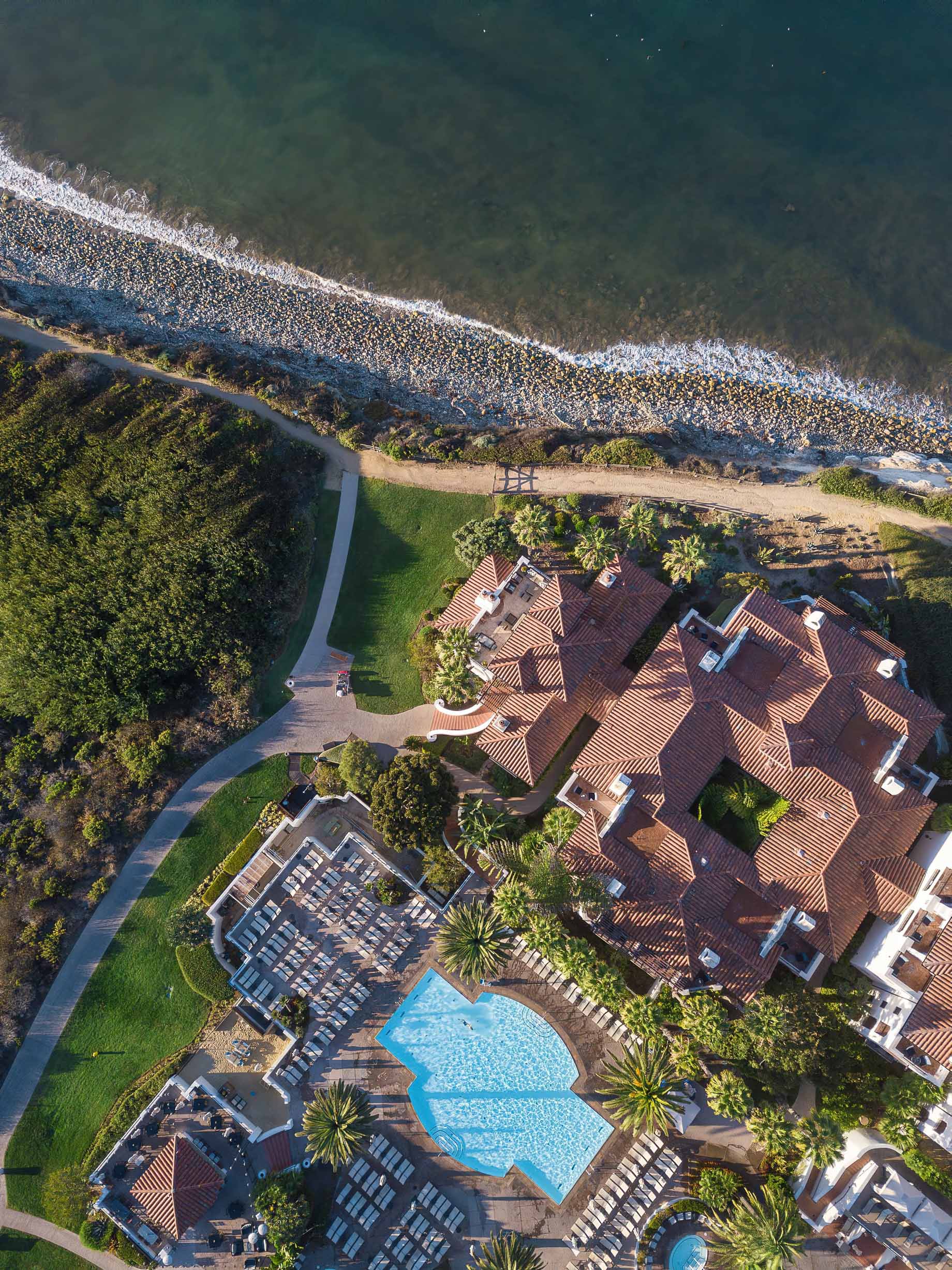 The Ritz-Carlton Bacara, Santa Barbara Resort - Santa Barbara, CA, USA - Resort Aerial Overhead Pool View