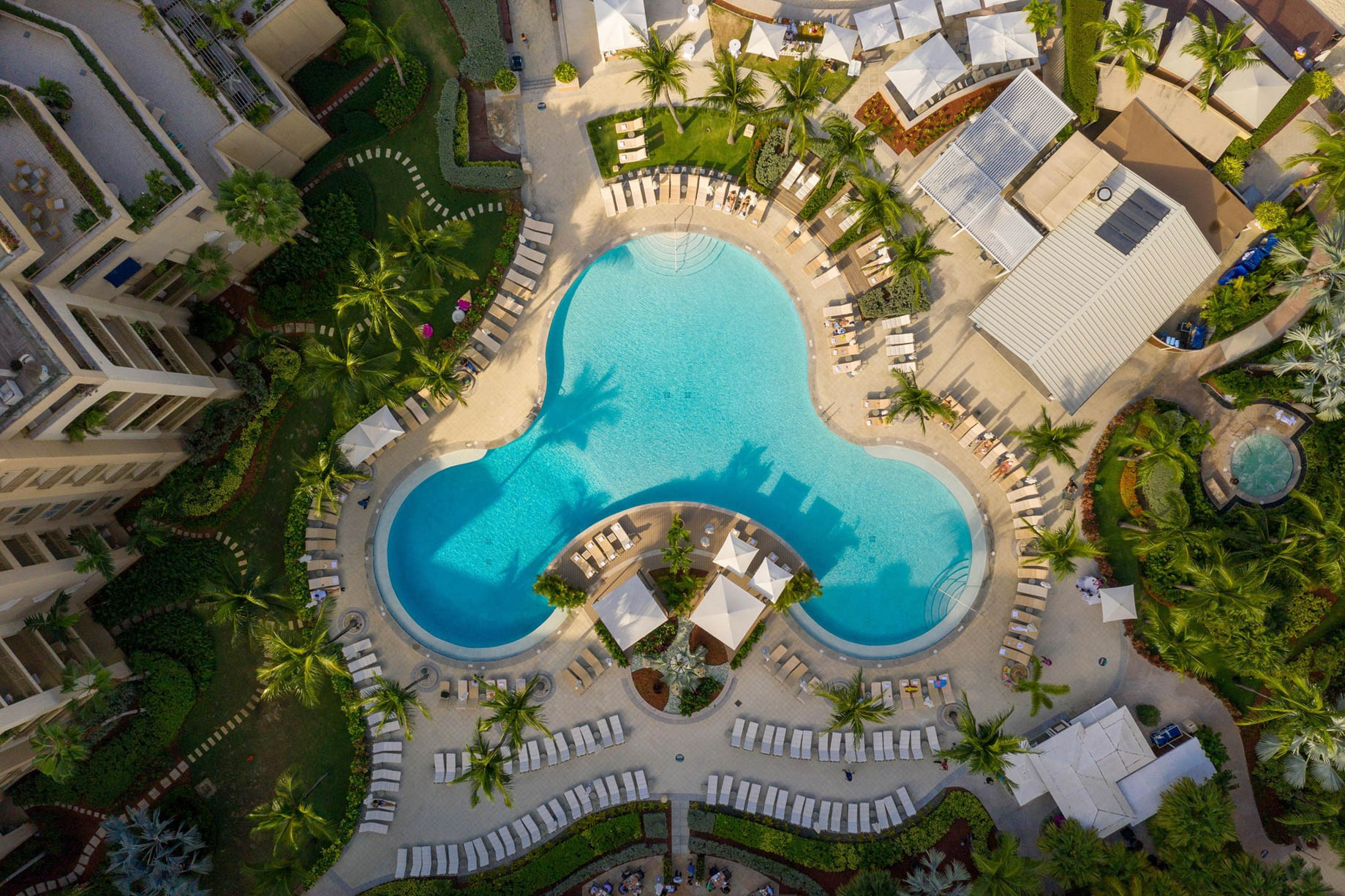 The Ritz-Carlton, Grand Cayman Resort – Seven Mile Beach, Cayman Islands – Pool Overhead Aerial View