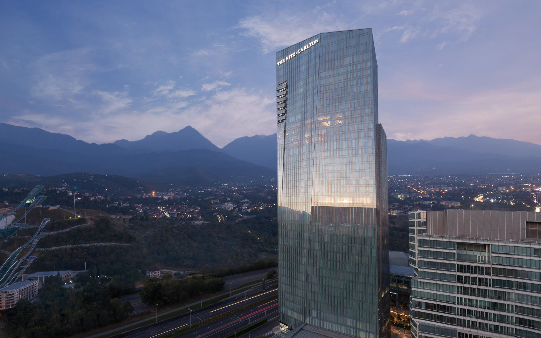 The Ritz-Carlton, Almaty Hotel – Almaty, Kazakhstan – Exterior Tower View Sunset