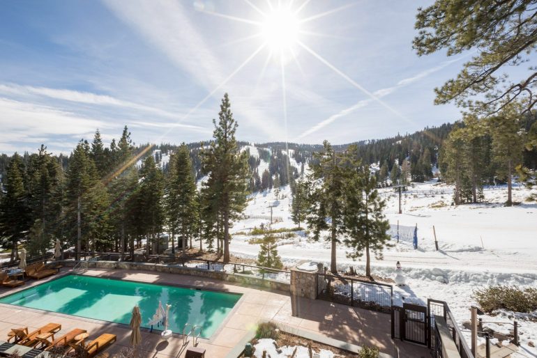 The Ritz-Carlton, Lake Tahoe Resort - Truckee, CA, USA - Outdoor Pool Winter Aerial View