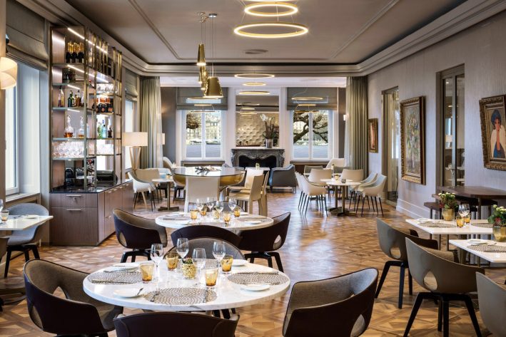 The Ritz-Carlton Hotel de la Paix, Geneva - Geneva, Switzerland - Living Room Bar & Kitchen Interior