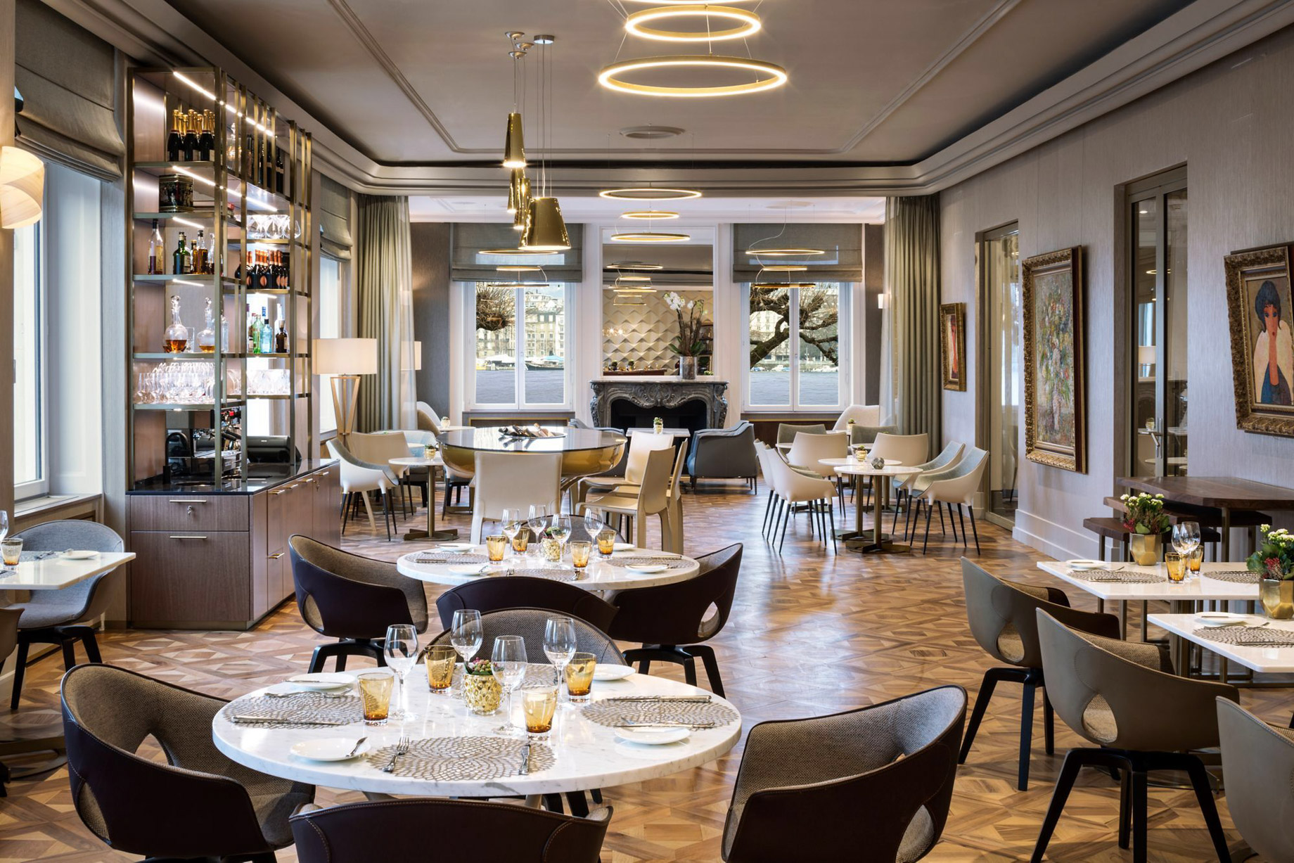 The Ritz-Carlton Hotel de la Paix, Geneva – Geneva, Switzerland – Living Room Bar & Kitchen Interior