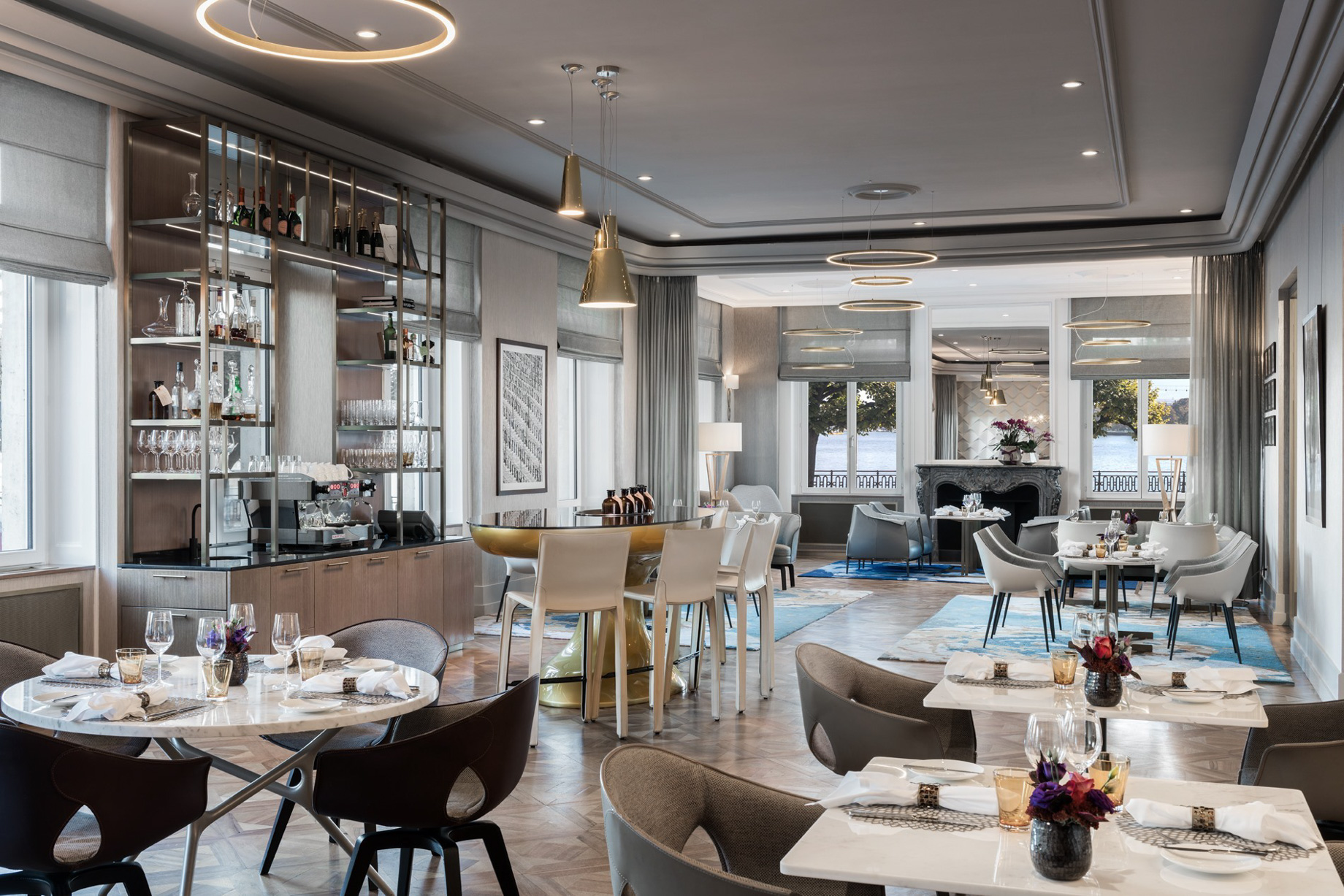 The Ritz-Carlton Hotel de la Paix, Geneva – Geneva, Switzerland – Living Room Bar & Kitchen Interior