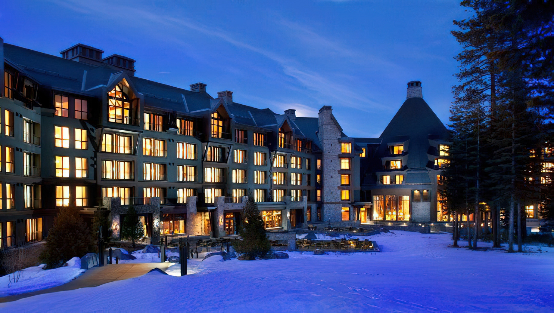 The Ritz-Carlton, Lake Tahoe Resort – Truckee, CA, USA – Winter Hotel Exterior Night