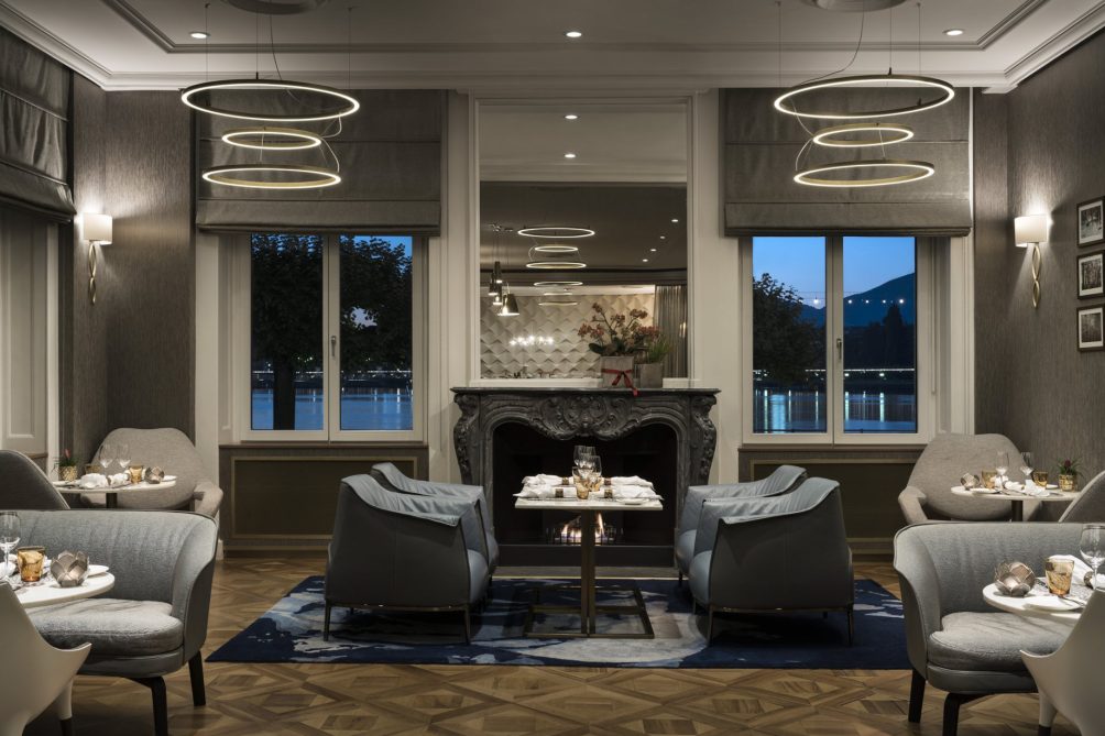The Ritz-Carlton Hotel de la Paix, Geneva - Geneva, Switzerland - Living Room Bar & Kitchen Fireplace