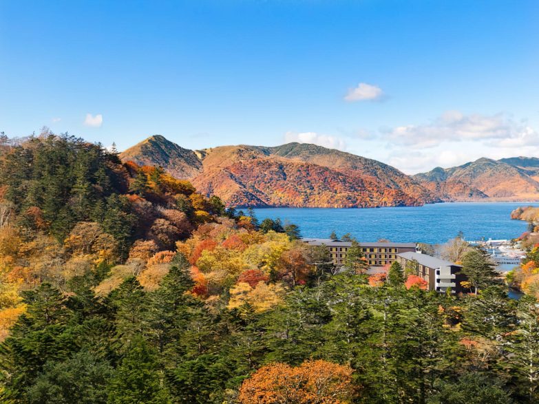 The Ritz-Carlton, Nikko Hotel - Nikko Tochigi, Japan - Hotel and Lake Aerial View
