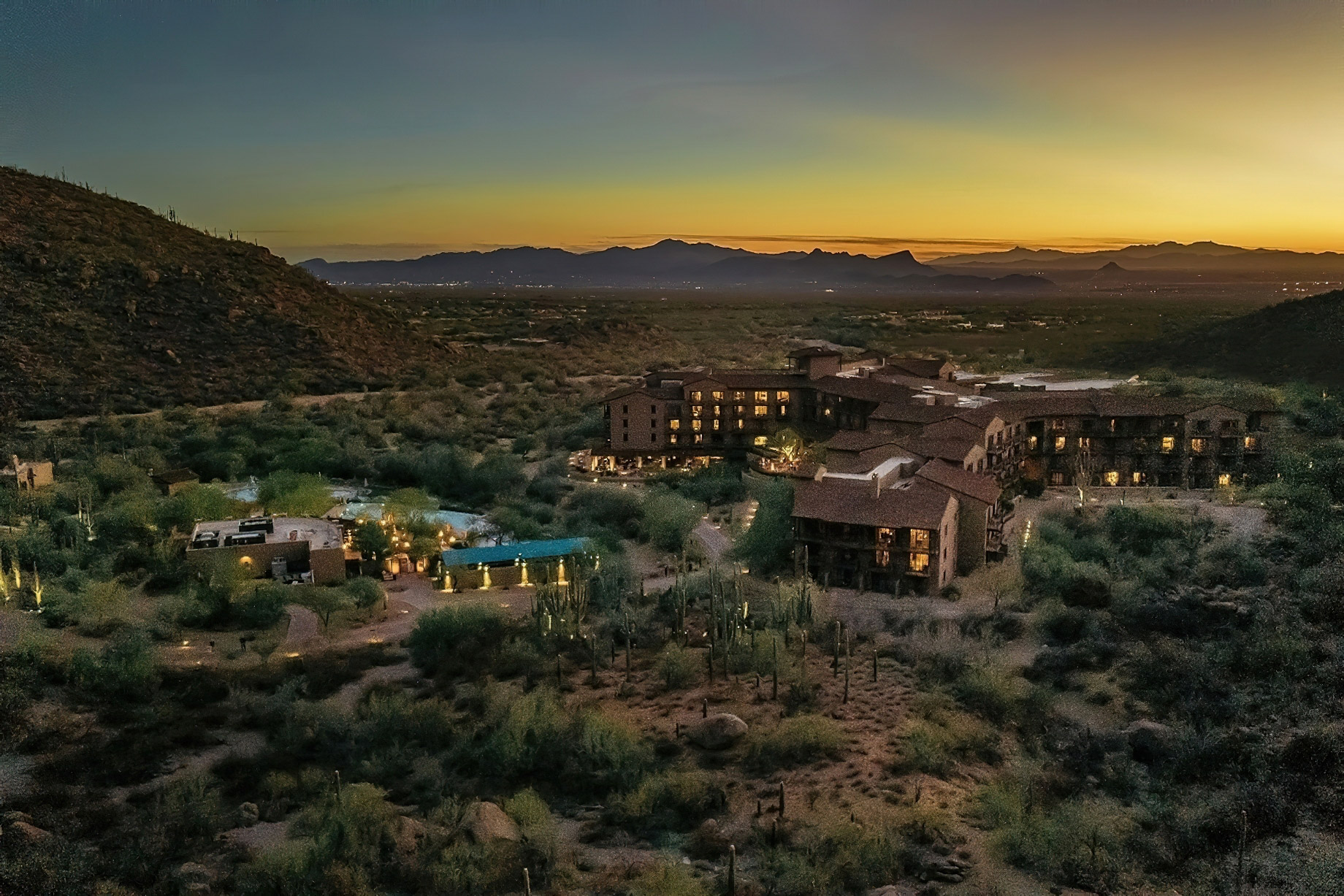 The Ritz-Carlton, Dove Mountain Resort – Marana, AZ, USA – Hotel Aerial View Dusk