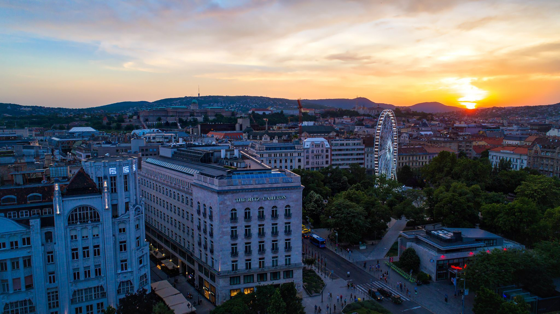 The Ritz-Carlton, Budapest Hotel - Budapest, Hungary - Hotel Aerial View Sunset