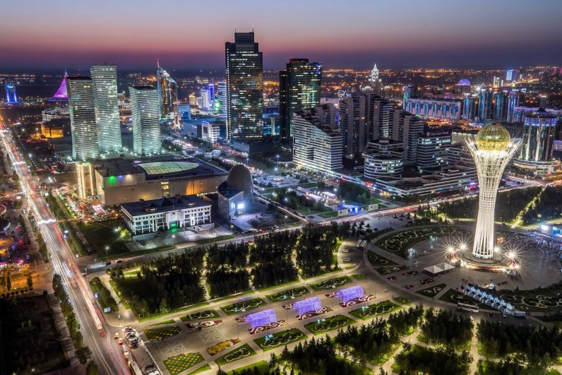The Ritz-Carlton, Astana Hotel - Nur-Sultan, Kazakhstan - Astana City Aerial Night