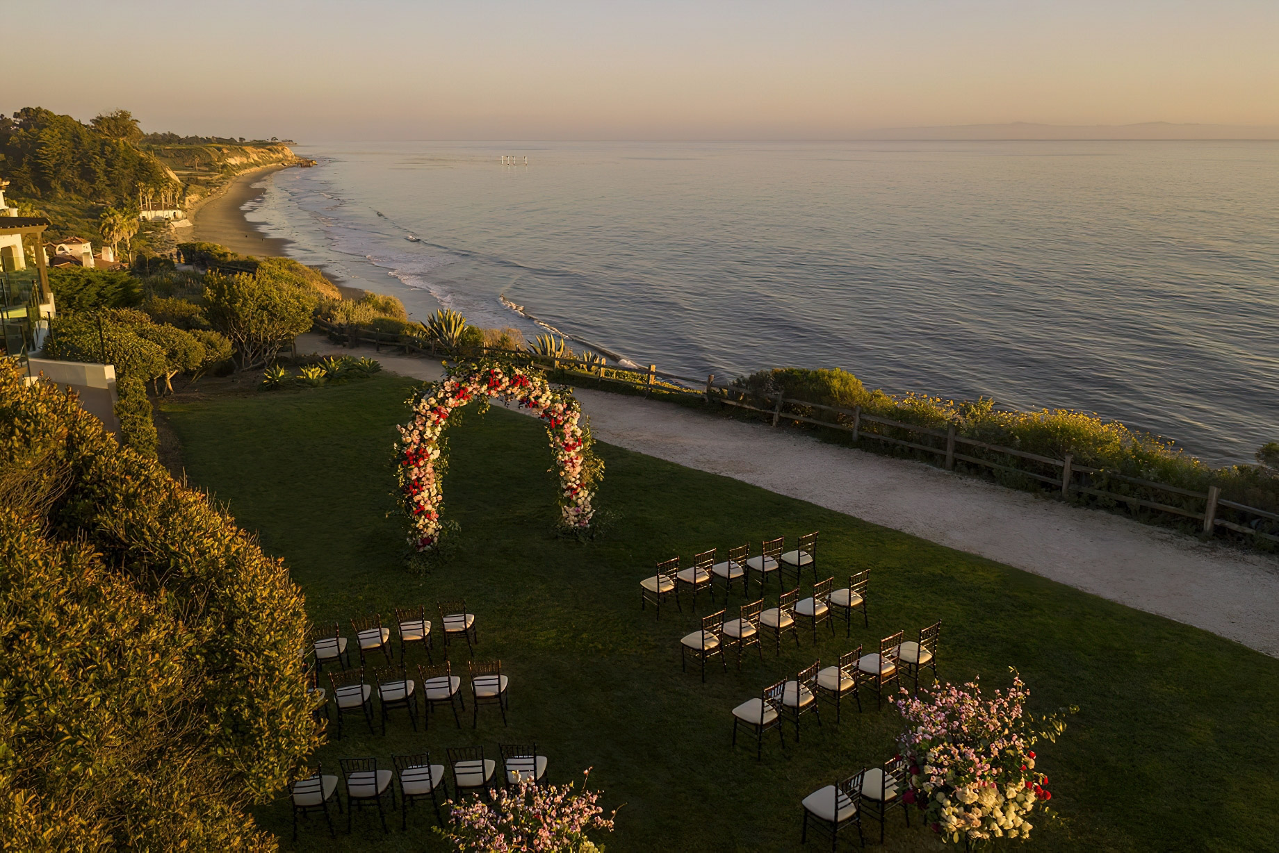 The Ritz-Carlton Bacara, Santa Barbara Resort – Santa Barbara, CA, USA – Wedding Ceremony Ocean View Aerial