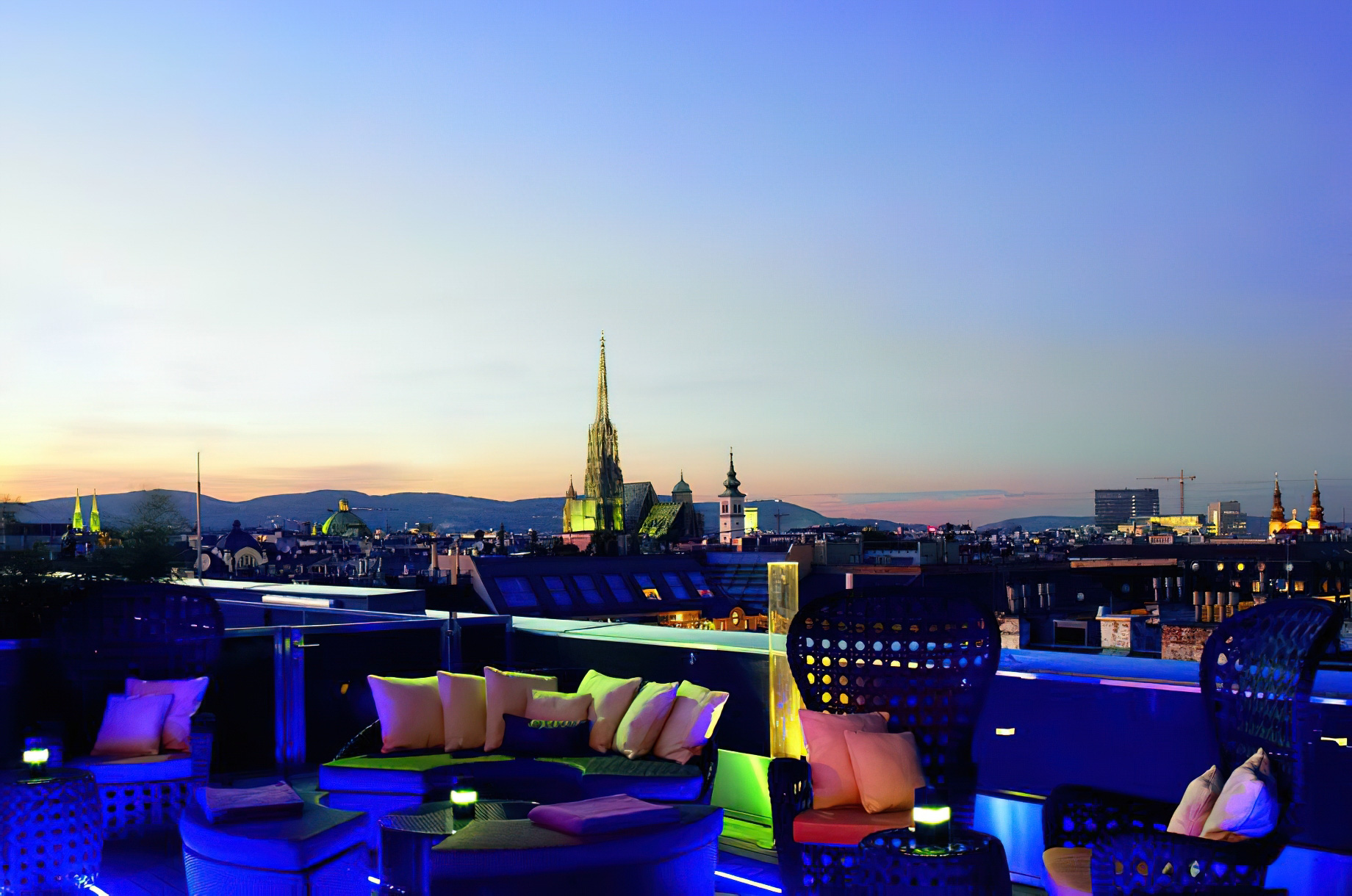 The Ritz-Carlton, Vienna Hotel - Vienna, Austria - Rooftop Lounge City Skyline Sunset