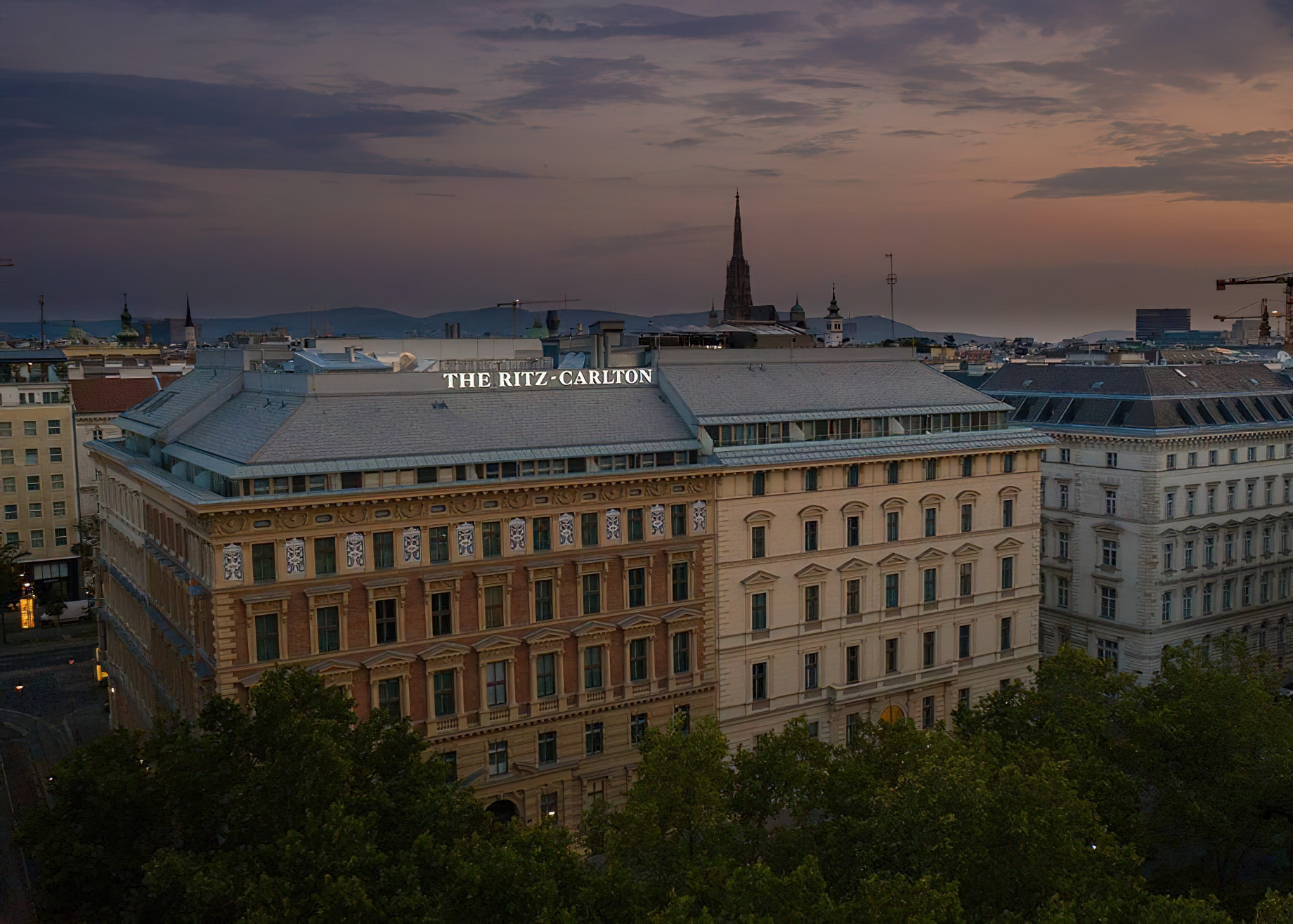 The Ritz-Carlton, Vienna Hotel – Vienna, Austria – Exterior Aerial View Dusk