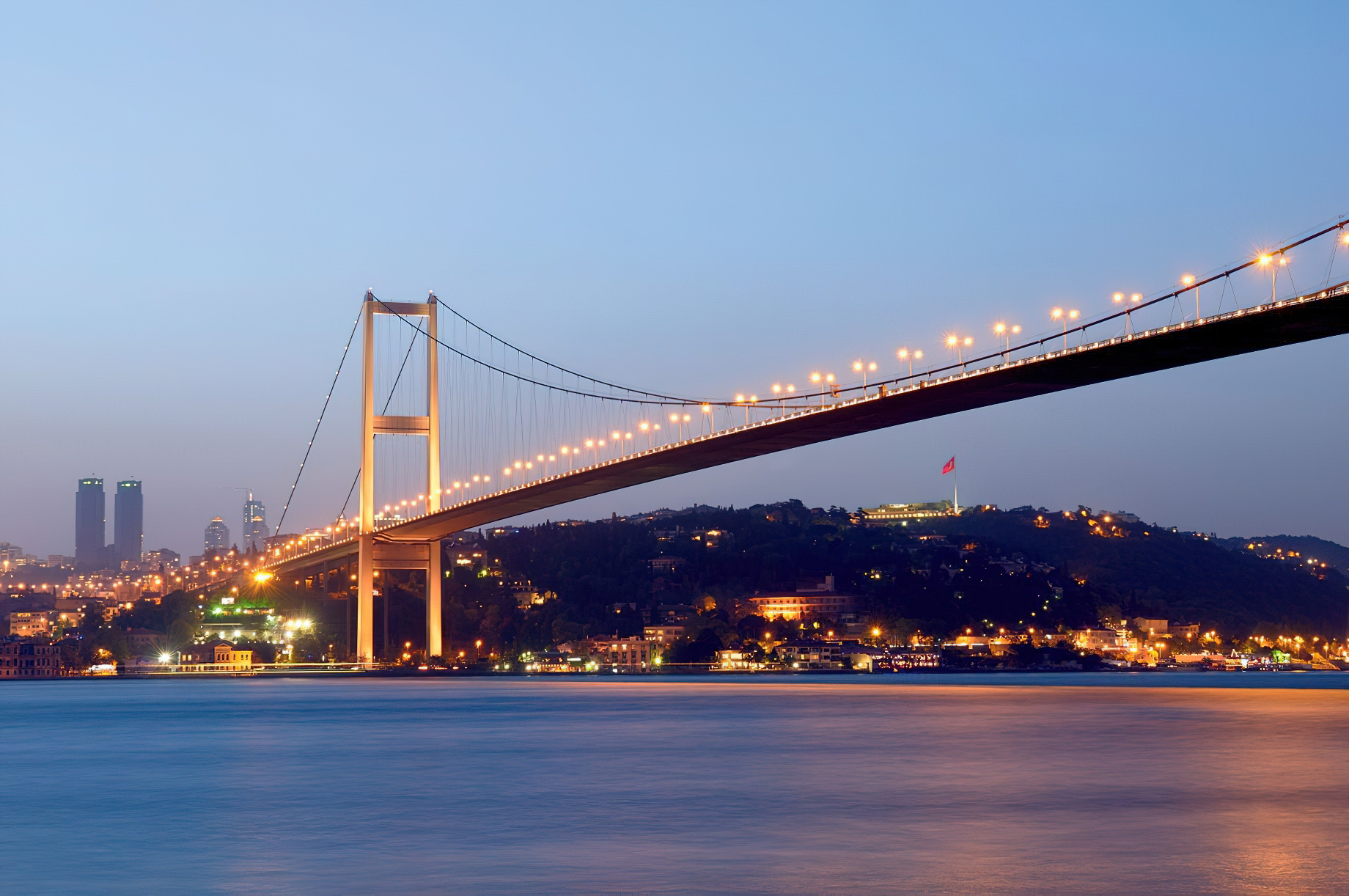 The Ritz-Carlton, Istanbul Hotel - Istanbul, Turkey - Istanbul Bridge Aerial View Night