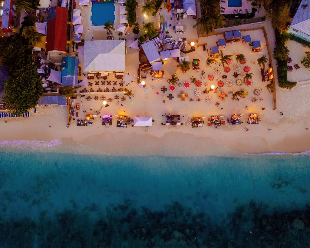 The Ritz-Carlton, Grand Cayman Resort - Seven Mile Beach, Cayman Islands - Aerial Overhead Beach View Night