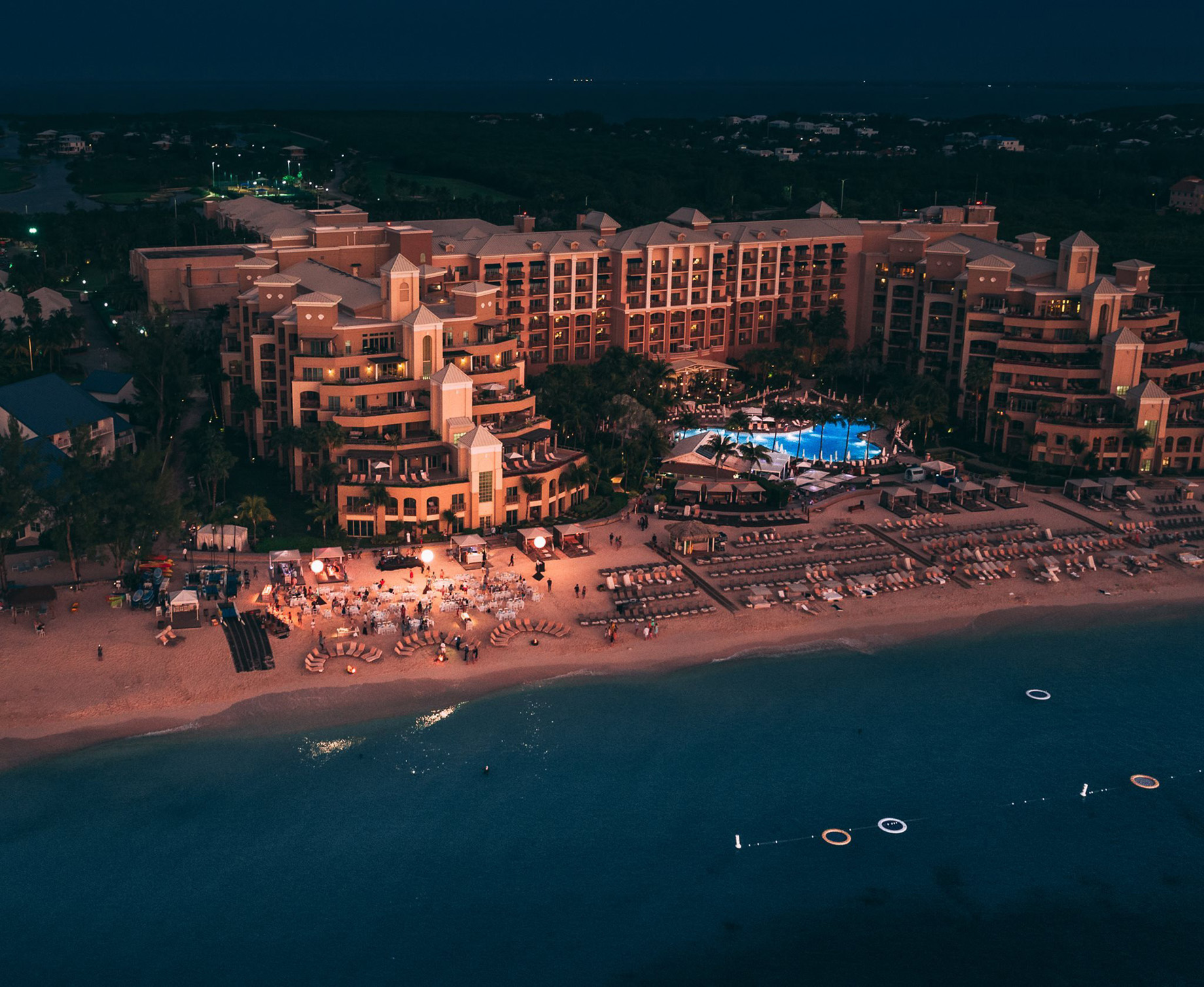 The Ritz-Carlton, Grand Cayman Resort – Seven Mile Beach, Cayman Islands – Aerial Resort View Night