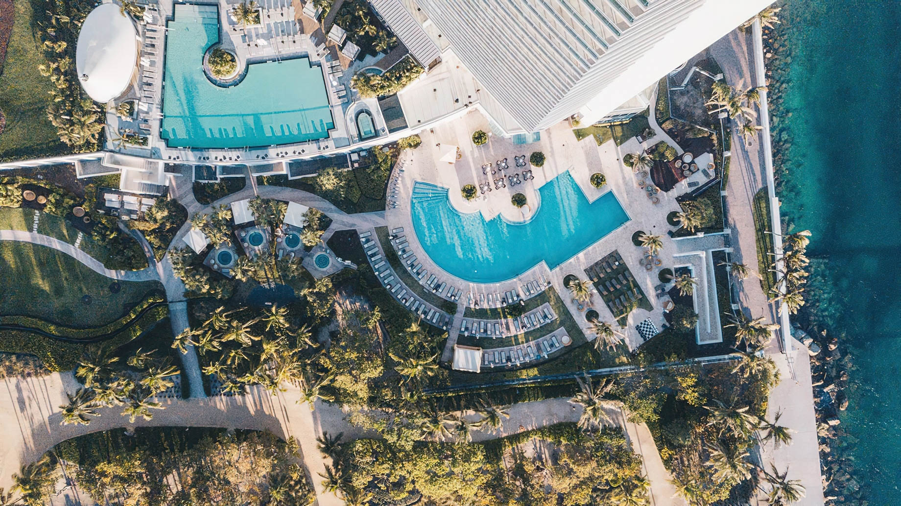 The Ritz-Carlton Bal Harbour, Miami Resort – Bal Harbour, FL, USA – Exterior Overhead Aerial Pool View
