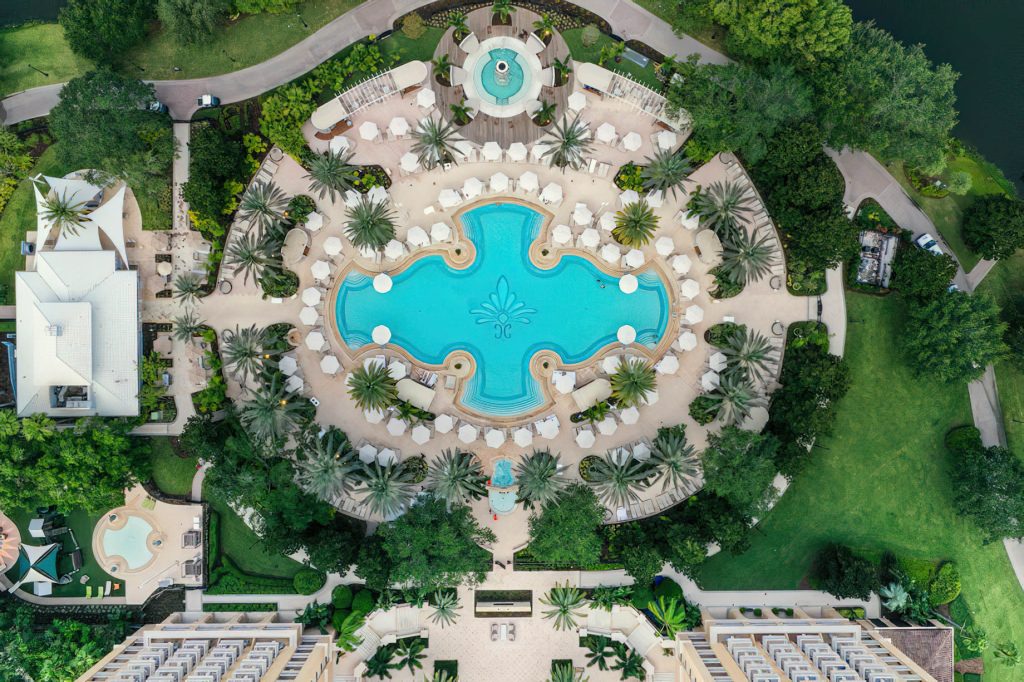 The Ritz-Carlton Orlando, Grande Lakes Resort - Orlando, FL, USA - Overhead Aerial Pool View