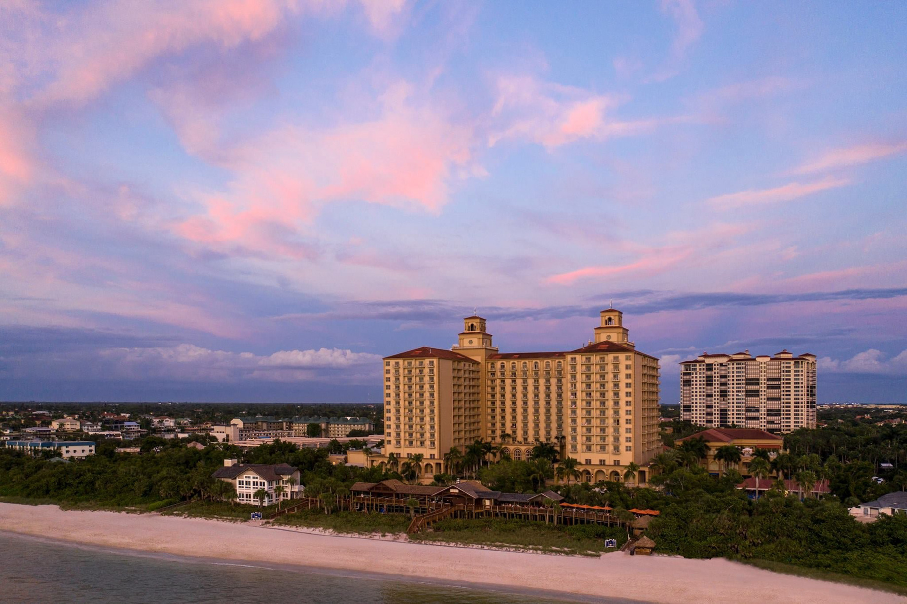 The Ritz-Carlton, Naples Resort - Naples, FL, USA - Hotel Beach Aerial Sunset