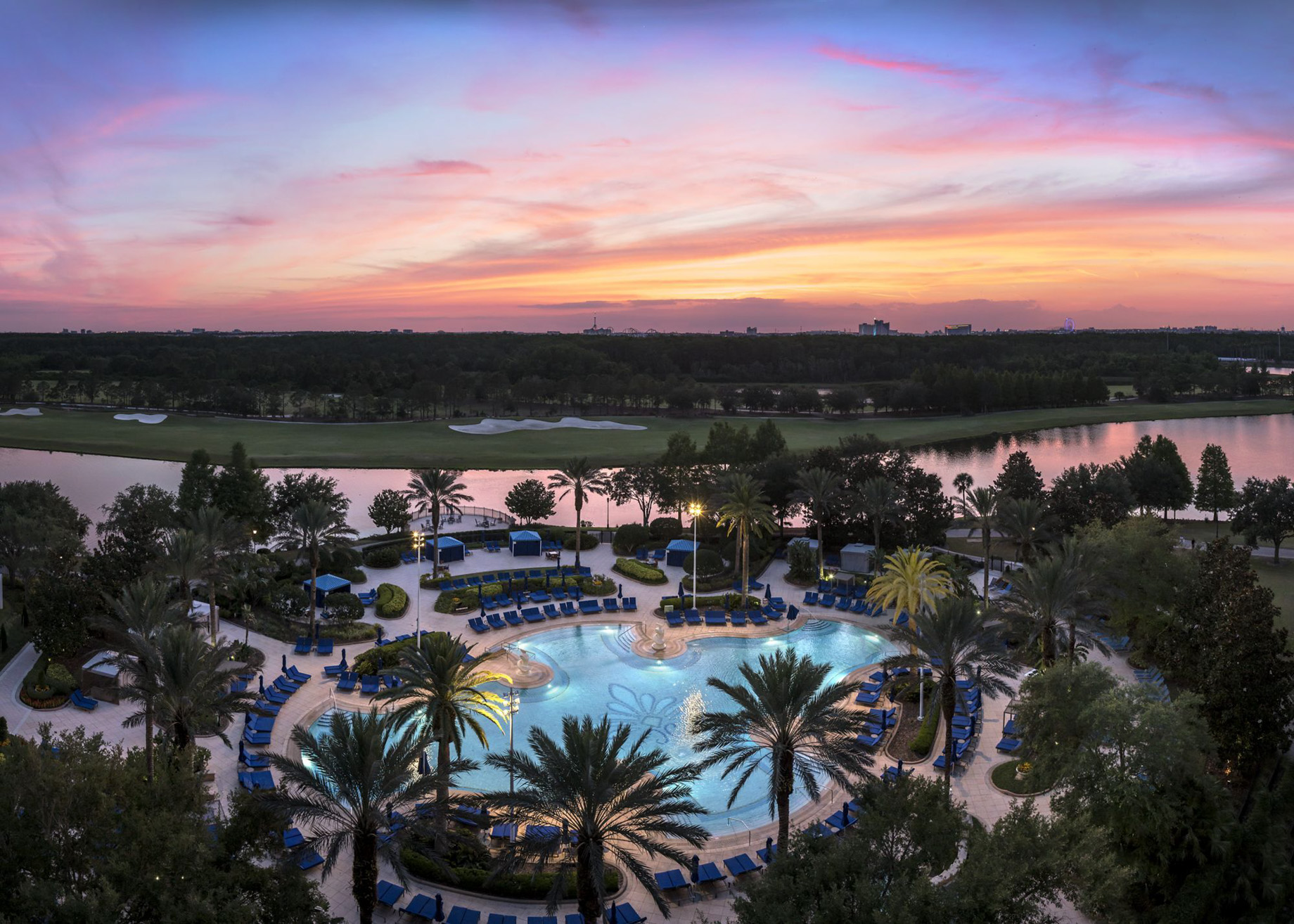 The Ritz-Carlton Orlando, Grande Lakes Resort – Orlando, FL, USA – Hotel Exterior Pool Sunset
