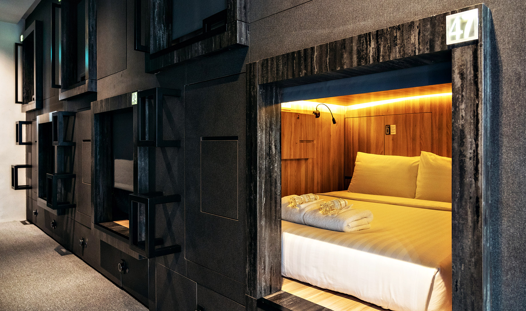 Interior View Of Capsule Hotel In Downtown, Chinatown, Singapore
