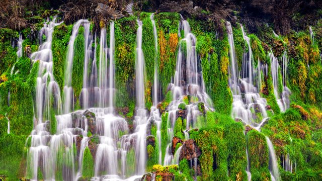 Wispy Majestic Waterfalls At Thousand Springs State Park In The Magic Valley Of Idaho, USA
