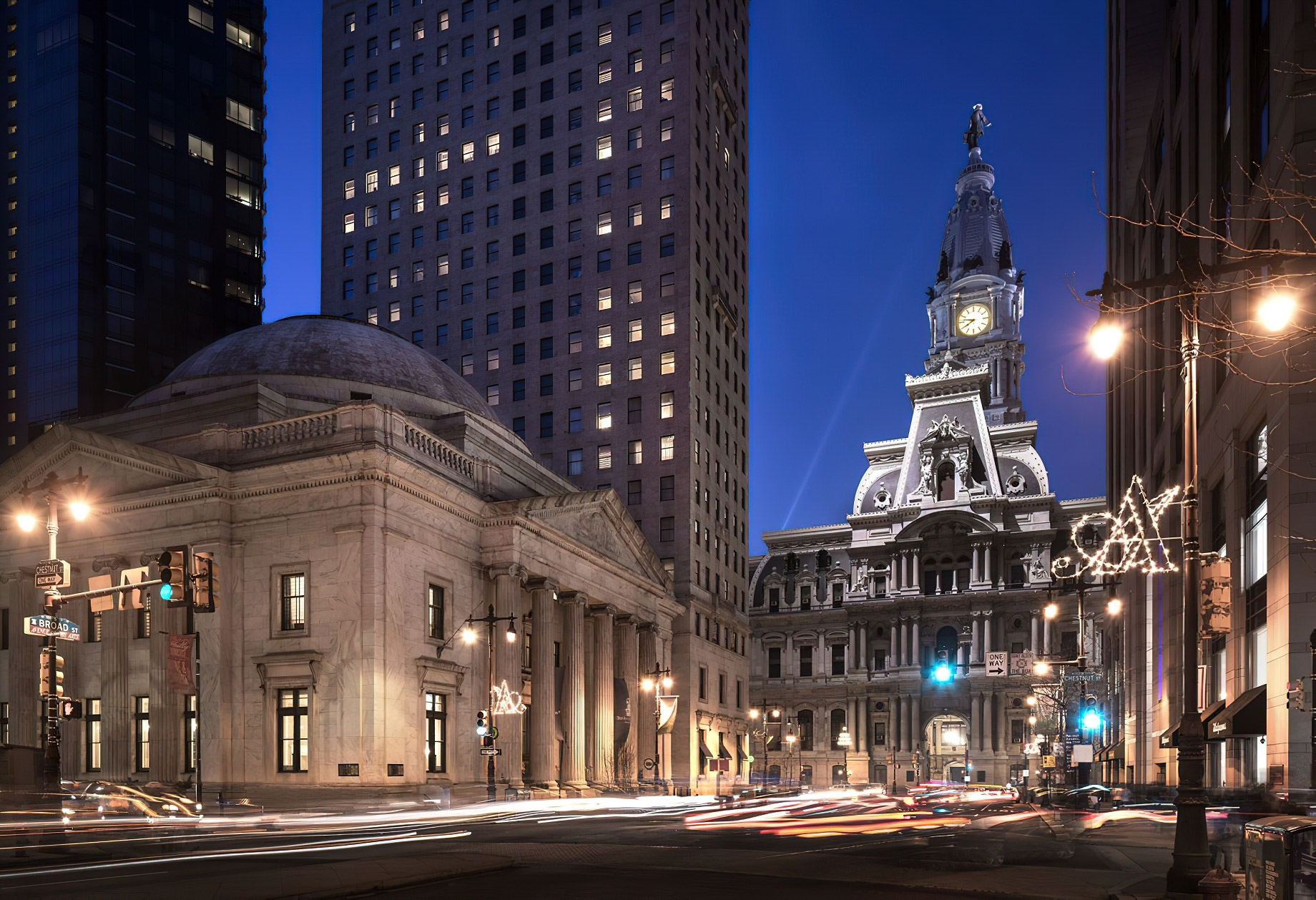 The Ritz-Carlton, Philadelphia Hotel - Philadelphia, PA, USA - City Street Night View